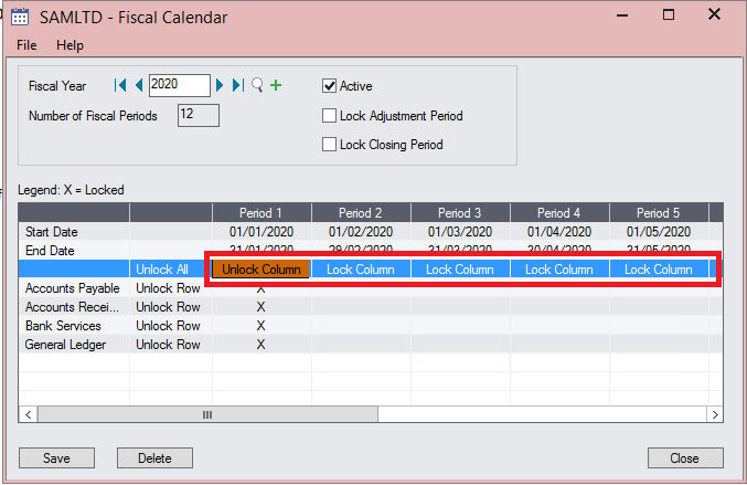 Sage 300 lock all fiscal periods