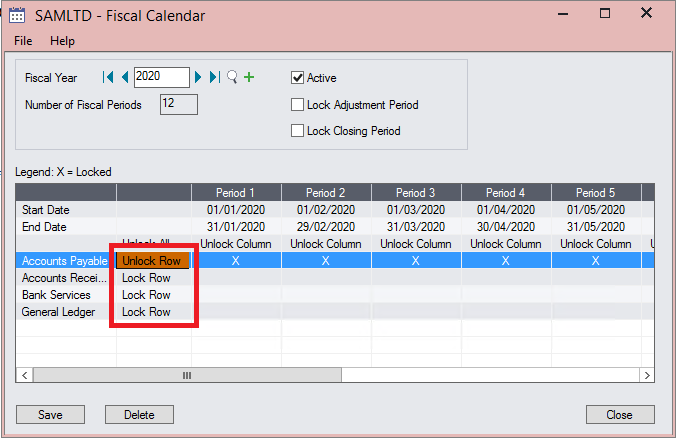 Sage 300 lock all fiscal periods