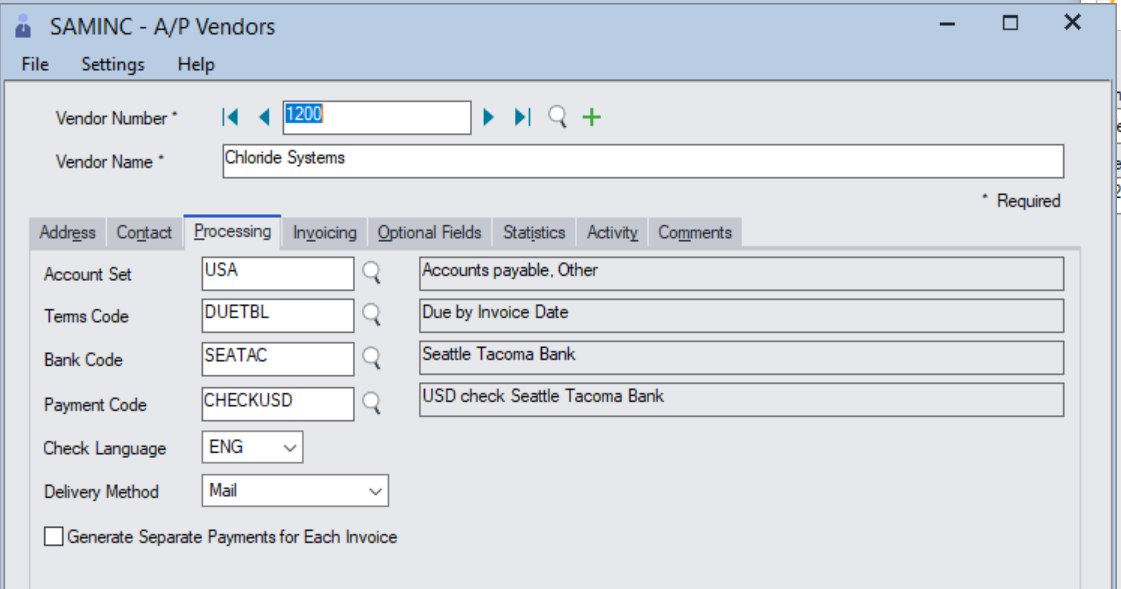 Sage 300 Accounts Payable Vendor processing